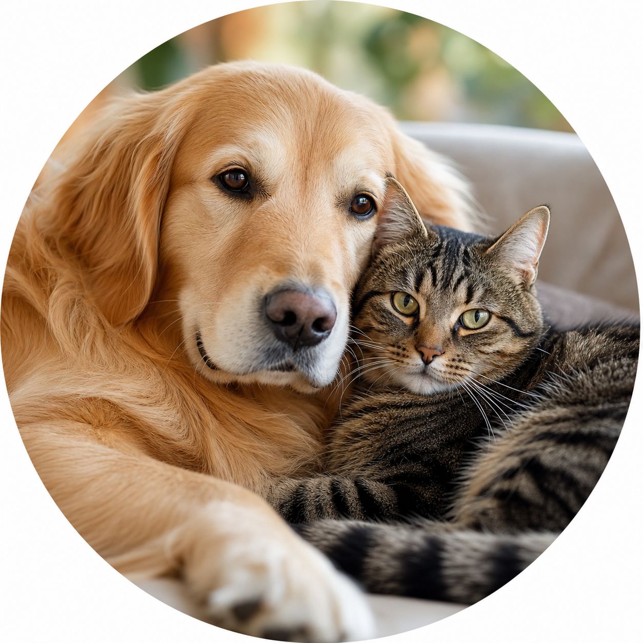 A dog and cat relaxing together